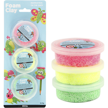 Foam Clay® , Hellgrün, Neonpink, Neongelb, 3x14 g/ 1 Pck von Diverse