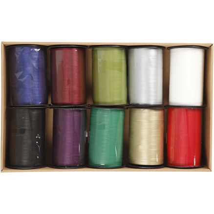 Geschenkband, B 10 mm, Sortierte Farben, 10x250 m/ 1 Pck von Diverse