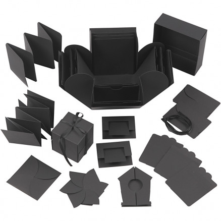 Geschenkbox 'Explosionsbox', Größe 7x7x7,5+12x12x12cm, 1 Stk, Schwarz von Diverse