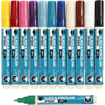 Glas- und Porzellanmalstift, Strichstärke 2-4 mm, Deckend, Sortierte Farben, 12 Stk/ 1 Pck von Diverse
