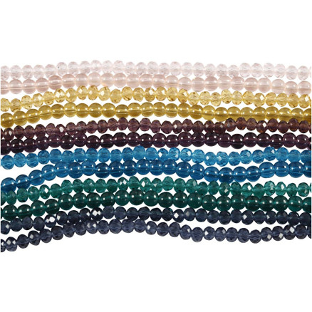 Glas- und Facettperlen - Sortiment, D 4 mm, Lochgröße 1 mm, 12x45 Stk/ 1 Pck von Diverse