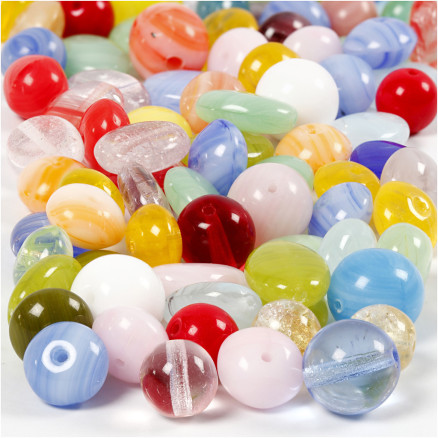 Glasperlen, rund, oval, rund flach, Durchm. 6-13 mm, Lochgröße 0,5-1,5 mm, versch. Farben, 60g/ 1 Pk. Glasperlen, rund, oval, rund flach, Durchm. 6-13 mm, Lochgröße 0,5-1,5 mm, versch. Farben, 60g/ 1 Pk. von Diverse