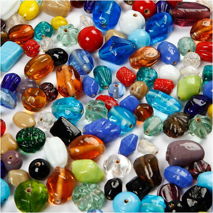 Glasperlen, Größe 7-18 mm, Lochgröße 1 mm, Sortierte Farben, 1000 g/ 1 Pck von Diverse