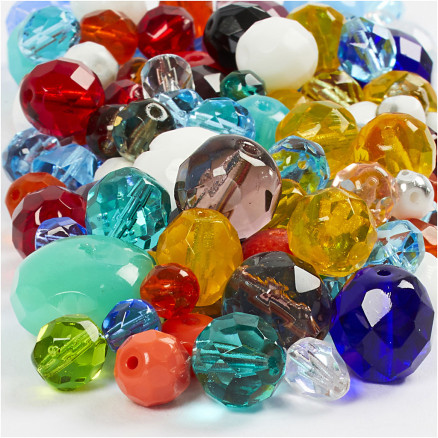 Glasschliffperlen - Mix, Größe 3-15mm, Lochgröße 0,5-1,5mm, 400g, Farbenmix von Diverse