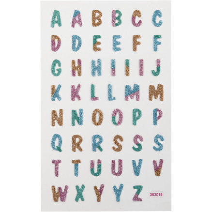 Glitzersticker, Buchstaben, Blatt 10x16 cm, 1 Blatt von Diverse