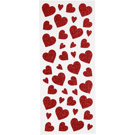 Glitzersticker, Herzen, Blatt 10x24 cm, rot, 2 Blatt/ 1 Pk. Glitzersticker, Herzen, Blatt 10x24 cm, rot, 2 Blatt/ 1 Pk. von Diverse