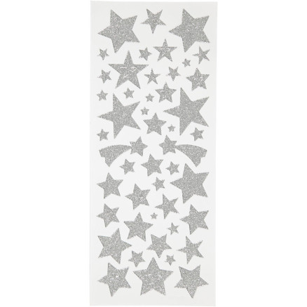Glitzersticker, Sterne, Bogen 10x24 cm, silber, 2 Bogen/ 1 Pk. von Diverse