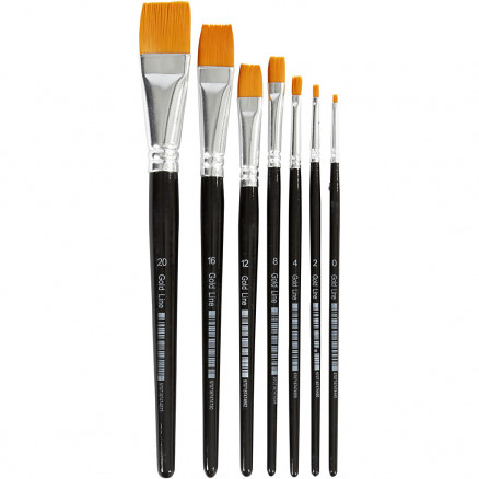 Gold Line Pinsel, Nr. 0-20, B: 2-24 mm, flach, 7 Stk. Gold Line Pinsel, Nr. 0-20, B: 2-24 mm, flach, 7 Stk. von Diverse