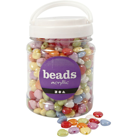 Herzperlen, Größe 15x15 mm, Lochgröße 3 mm, Sortierte Farben, 465 g, 700 ml/ 1 Dose von Diverse