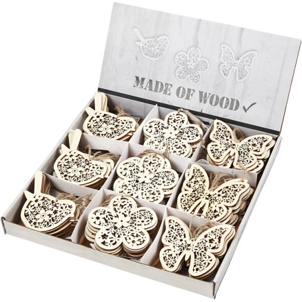 Holz-Anhänger, Schmetterling, Blume, Vogel, H 10 cm, B 10 cm, 90 Stk/ 1 Pck Holz-Anhänger, Schmetterling, Blume, Vogel, H 10 cm, B 10 cm, 90 Stk/ 1 Pck von Diverse