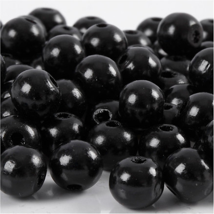 Holzperlen, Durchm. 10 mm, Lochgröße 3 mm, schwarz, 20g/ 1 Pk. von Diverse