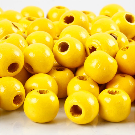 Holzperlen, Durchm. 12 mm, Lochgröße 3 mm, gelb, 22g/ 1 Pk. von Diverse