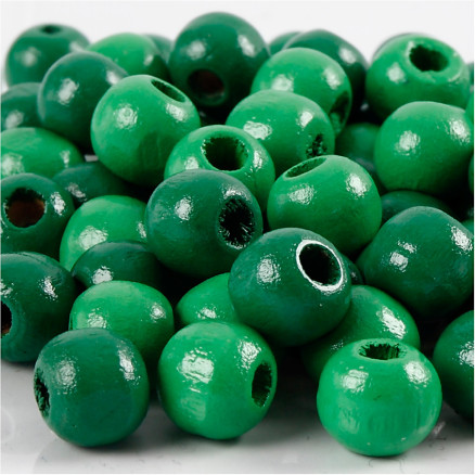 Holzperlen, Durchm. 12 mm, Lochgröße 3 mm, grün, 22g/ 1 Pk. von Diverse