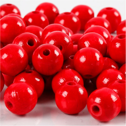 Holzperlen, Durchm. 12 mm, Lochgröße 3 mm, rot, 22g/ 1 Pk. von Diverse