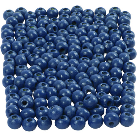 Holzperlen, Durchm. 5 mm, Lochgröße 1,5 mm, blau, 6g/ 1 Pk. von Diverse