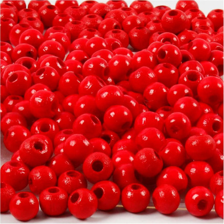 Holzperlen, Durchm. 5 mm, Lochgröße 1,5 mm, rot, 6g/ 1 Pk. von Diverse
