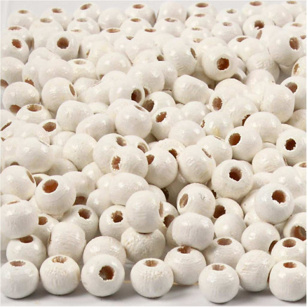 Holzperlen, Durchm. 5 mm, Lochgröße 1,5 mm, weiß, 6g/ 1 Pk. von Diverse