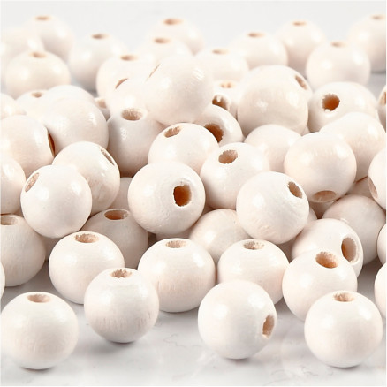 Holzperlen, Durchm. 8 mm, Lochgröße 2 mm, weiß, 15g/ 1 Pk. von Diverse