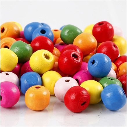 Holzperlen, D 10 mm, Lochgröße 2,5-3 mm, Sortierte Farben, 500 g/ 1 Bt von Diverse