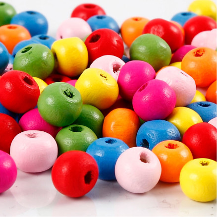 Holzperlen, D 8 mm, Lochgröße 1,5-2 mm, Sortierte Farben, 500 g/ 1 Btl. von Diverse