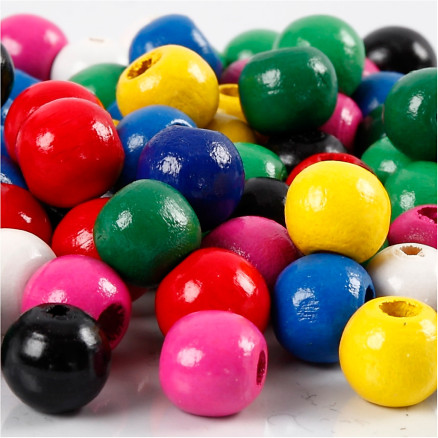 Holzperlen-Mix, D 10 mm, Lochgröße 3 mm, Sortierte Farben, 230 g/ 1 Pck von Diverse
