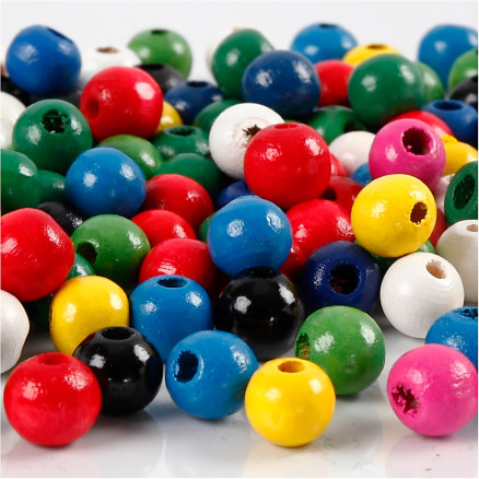 Holzperlen-Mix, D 8 mm, Lochgröße 2 mm, Sortierte Farben, 200 g/ 1 Pck von Diverse