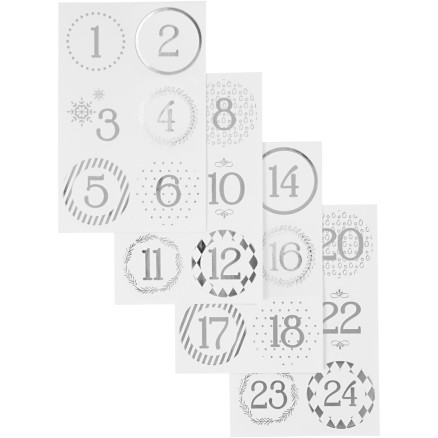 Kalenderzahlen, Durchm. 40 mm, Blatt 9x14 cm, silber, weiß, 4 Blatt/ 1 Pk. Kalenderzahlen, Durchm. 40 mm, Blatt 9x14 cm, silber, weiß, 4 Blatt/ 1 Pk. von Diverse