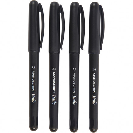 Kalligrafie-Stifte, Strichstärke: 1,4+2,5+3,6+4,8mm, 4 Stk, Schwarz von Diverse