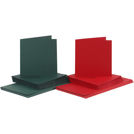 Karten & Kuverts, Kartengröße 15x15 cm, Umschlaggröße 16x16 cm, 110+230 g, Grün, Rot, 50 Set/ 1 Pck Karten & Kuverts, Kartengröße 15x15 cm, Umschlaggröße 16x16 cm, 110+230 g, Grün, Rot, 50 Set/ 1 Pck von Diverse