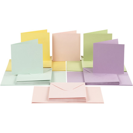 Karten & Kuverts, Kartengröße 15x15 cm, Umschlaggröße 16x16 cm, 110+220 g, Pastellfarben, 50 Set/ 1 Pck Karten & Kuverts, Kartengröße 15x15 cm, Umschlaggröße 16x16 cm, 110+220 g, Pastellfarben, 50 Set/ 1 Pck von Diverse