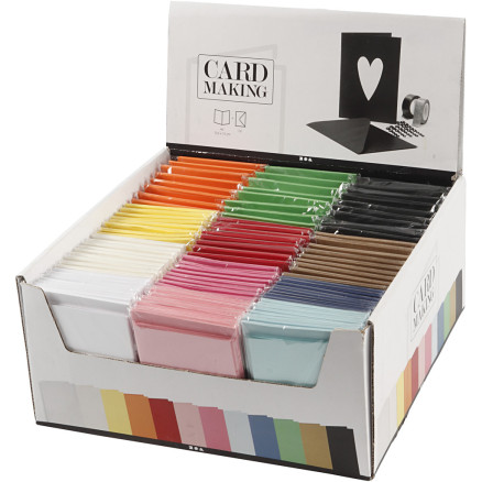 Karten & Kuverts im Set mit Display, Kartengröße 10,5x15 cm, Umschlaggröße 11,5x16,5 cm, Sortierte Farben, 12x10 Pck/ 1 Pck von Diverse
