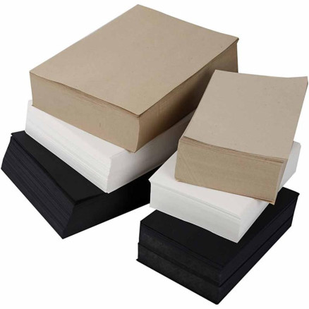 Kraftpapier, A3,A4, 100+135 g, Schwarz, Grau, Edel, Weiß, 6000 Bl. sor von Diverse