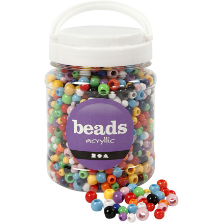 Pony-Perlen, D 6-10 mm, Lochgröße 3-5 mm, Sortierte Farben, 430 g, 700 ml/ 1 Dose von Diverse