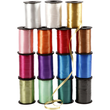 Kräuselband - Sortiment , B 10 mm, Glänzend, Sortierte Farben, 15x250 m/ 1 Pck von Diverse