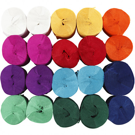 Krepppapier, B: 5cm, L: 20m, 20 Rollen, Farbenmix Krepppapier, B: 5cm, L: 20m, 20 Rollen, Farbenmix von Diverse