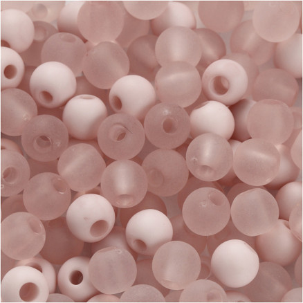 Kunststoffperlen, Durchm. 6 mm, Lochgröße 2 mm, Rosa, 40g/ 1 Pk. von Diverse