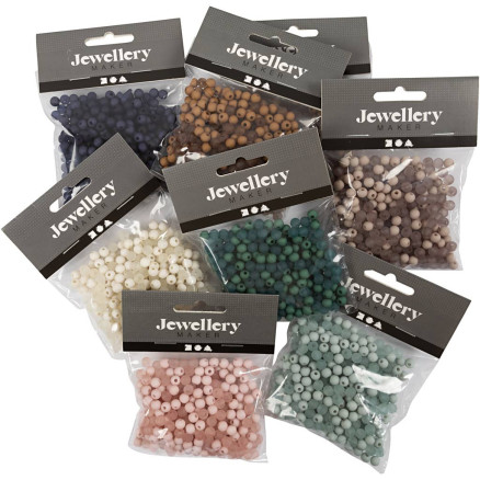 Kunststoffperlen - Sortiment, D 6 mm, Lochgröße 1,5 mm, Inhalt kann variieren , Sortierte Farben, 8x40 g/ 1 Pck von Diverse