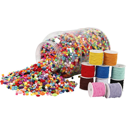 Kunststoffperlen im Eimer und Elastisches Schmuckband, 1 Set Kunststoffperlen im Eimer und Elastisches Schmuckband, 1 Set von Diverse
