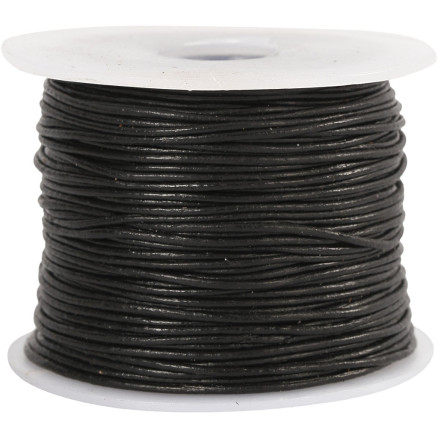 Lederband, Dicke 1 mm, Schwarz, 50 m/ 1 Rolle von Diverse