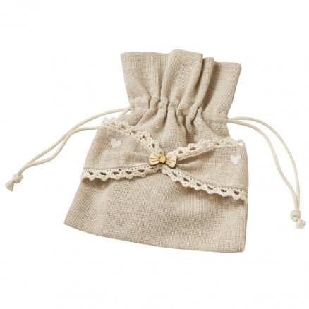 Leinenbeutel/Stoffbeutel Natur mit Spitze und Schleife 11x13cm - 3 Stk von Diverse