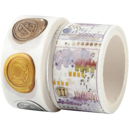 Washi Tape, Siegel- und Wettermotive, L 3+5 M, B 20+25 mm, 2 Rolle/ 1 Pck von Diverse
