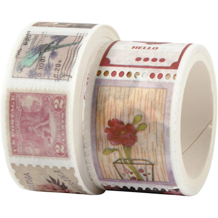 Masking Tape, Stempel und Blumenmotive, L: 3+5 M, B: 20+25 mm, 2rl / 1 Pk. Masking Tape, Stempel und Blumenmotive, L: 3+5 M, B: 20+25 mm, 2rl / 1 Pk. von Diverse