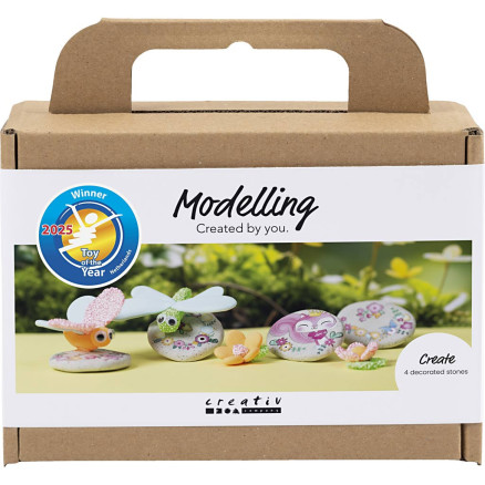 Mini DIY Kit Modellieren, Stein mit Insekt, grau, hellrosa, helltürkis, 1 Pk. von Diverse