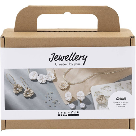 Mini DIY Kit Schmuck, Ohrringe, Armband und Halskette mit Blumenmuster, beige, helles Pulver, warmes Beige, 1 Pk. Mini DIY Kit Schmuck, Ohrringe, Armband und Halskette mit Blumenmuster, beige, helles Pulver, warmes Beige, 1 Pk. von Diverse