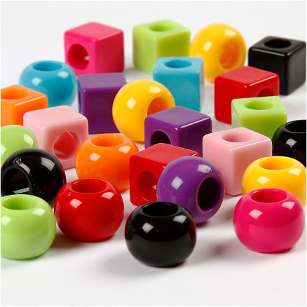Kunststoffperlen, Größe 11 mm, Lochgröße 7 mm, Sortierte Farben, 1000 g, 1700 ml/ 1 Pck von Diverse