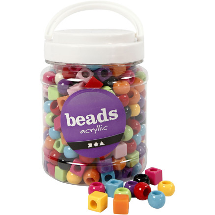 Kunststoffperlen, Größe 11 mm, Lochgröße 7 mm, Sortierte Farben, 420 g, 700 ml/ 1 Dose von Diverse