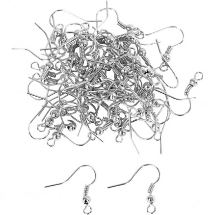 Ohrhaken mit Kugel, L: 18mm, 100 Stk, Versilbert Ohrhaken mit Kugel, L: 18mm, 100 Stk, Versilbert von Diverse