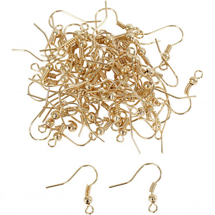 Ohrhaken mit Kugel, L: 18mm, 100 Stk, vergoldet Ohrhaken mit Kugel, L: 18mm, 100 Stk, vergoldet von Diverse