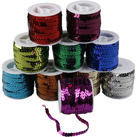Paillettenband, B 6 mm, Metallic-Farben, 10x10 m/ 1 Pck von Diverse