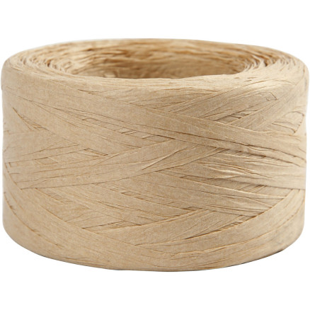 Papierbast (Raffia), B 7-8 mm, Beige, 100 m/ 1 Rolle von Diverse